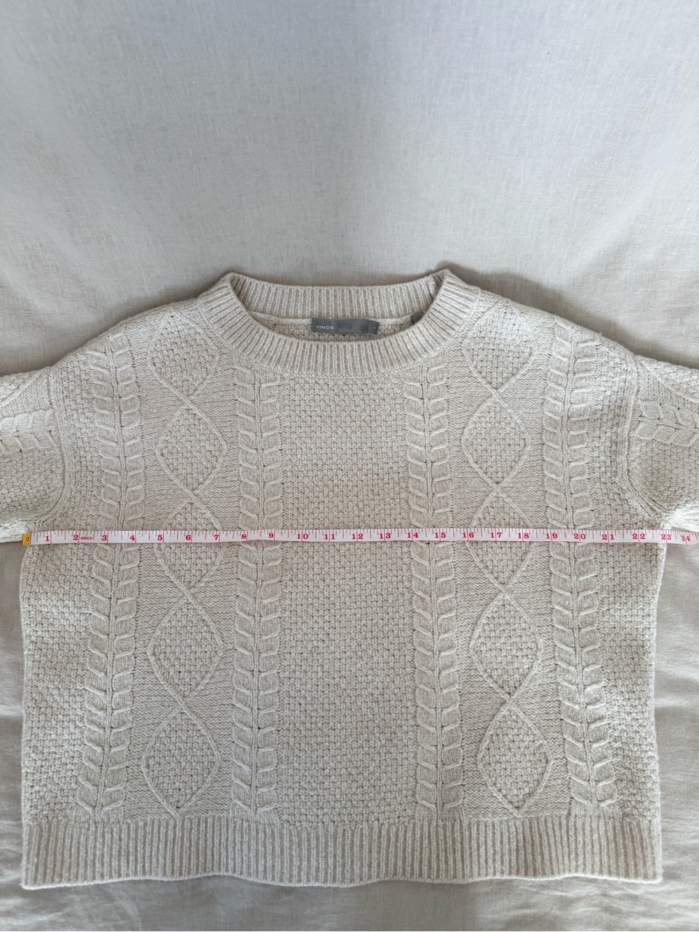 Vince Cropped Cable Knit Sweater | Wool Cashmere Blend | Ivory Chunky Knit - Picture 6 of 13